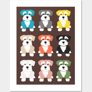 Rainbow of Miniature Schnauzer Dogs on Chocolate Brown  Background Posters and Art